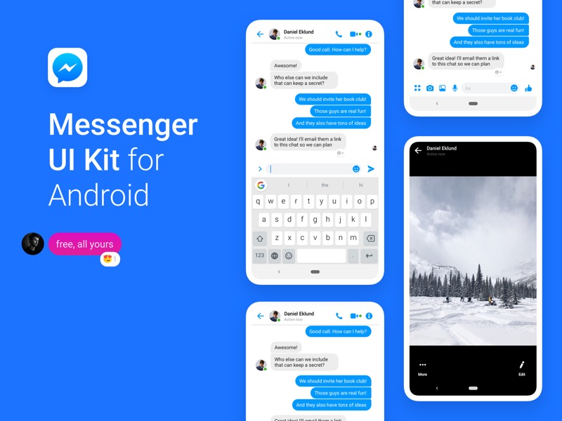 Android Facebook (FB) Messenger UI Kit Sketch freebie - Download free