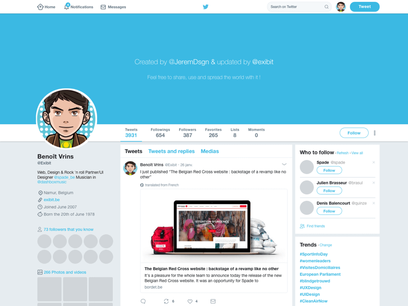 twitter profile page layout